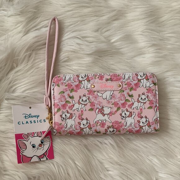 DISNEY Aristocat Marie Floral Zip Around Wallet in Pink/White - Picture 1 of 5